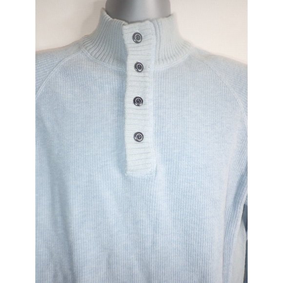 Tommy Bahama Mock Neck Sweater Mens S Blue Quarter Button Cotton Preppy - Picture 2 of 5